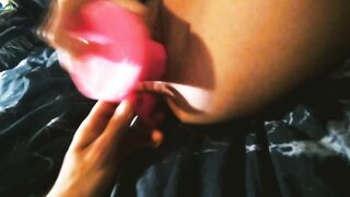 Amateur double penetration masturbating! Long 8inch sex toy & vibrating plug