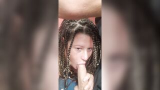 Freckled braided pawg offer daddy road bj and gets interrupted by sext from her boy sex toy