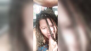 Freckled braided pawg offer daddy road bj and gets interrupted by sext from her boy sex toy