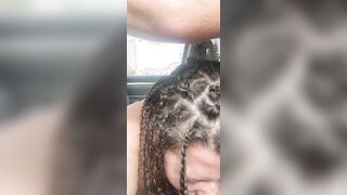 Freckled braided pawg offer daddy road bj and gets interrupted by sext from her boy sex toy