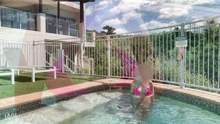 Wifey flashes boobies into Hotel Pool | Met by Hotel GUESTS