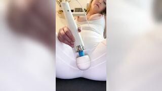 Making myself soak through my tight white yoga leggings with my hitachi