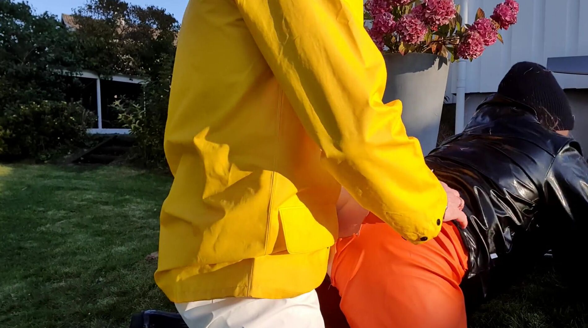 Sex and squirt on african RUBBER raincoat