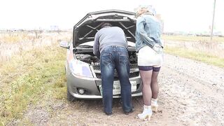 Outside sex. Random passerby helped to repair vehicle Frina and