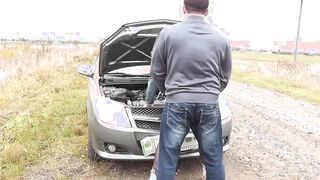 Outside sex. Random passerby helped to repair vehicle Frina and