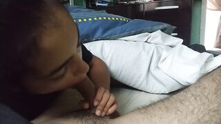 Oral sex to my boyfriend that ends on my titted and thighs