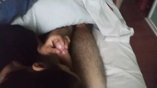 Oral sex to my boyfriend that ends on my titted and thighs