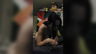 Latina cougar gags on big black cock vibrator