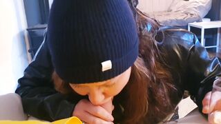 Oral Sex by gf wearing ebony LATEX raincoat and Hunter boots