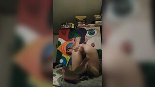 Shows off body inside pink sandals, toe suck