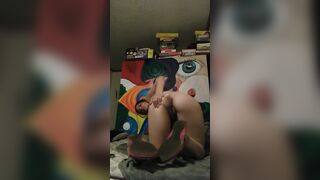 Shows off body inside pink sandals, toe suck