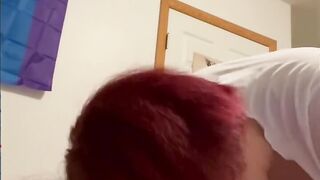 Giving my friend a blow job and he jizzes on my face