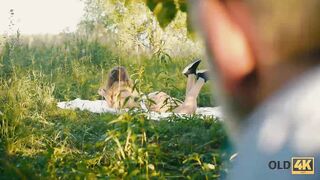 OLD4K. Posh bimbos came to clearing to be fucked by the mature tourist