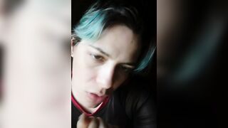 Blows finger bang, shows tongue and throat, titty tease