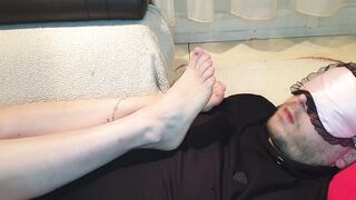 Fem Dom sub licks lover foot