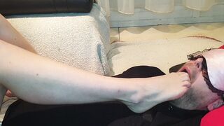Fem Dom sub licks lover foot