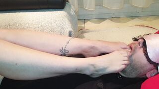 Fem Dom sub licks lover foot
