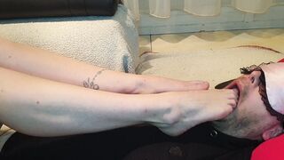 Fem Dom sub licks lover foot