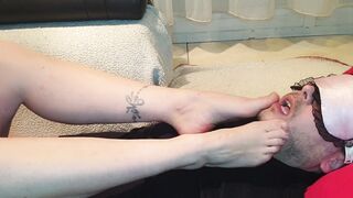 Fem Dom sub licks lover foot