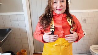 Greasing up rainwear before sex