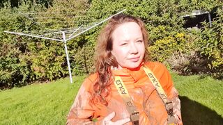 Squirting on wifey's face into muddy rainwear