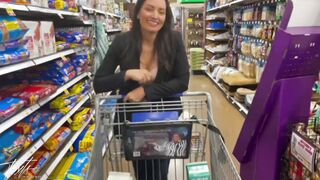 Hot wifey flashes her jugs while shopping at the grocery store!