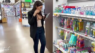 Hot wifey flashes her jugs while shopping at the grocery store!
