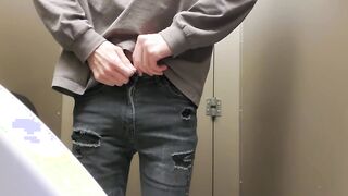 Silent pissing into sluts's restroom, because Guys's WC is closed...