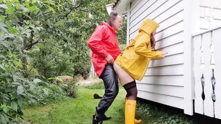 Doggy Style and squirt on african pvc dress inside rainwear