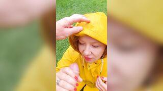 point of view fellatio and squirt on face and rainwear