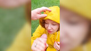 point of view fellatio and squirt on face and rainwear