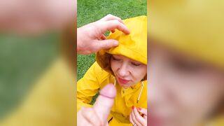 point of view fellatio and squirt on face and rainwear