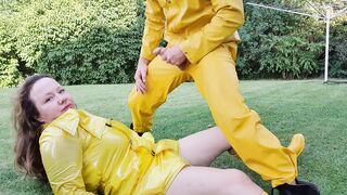 Oral Sex amt squirt onyellow RUBBER raincoat