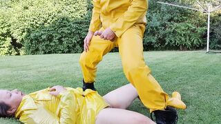 Oral Sex amt squirt onyellow RUBBER raincoat
