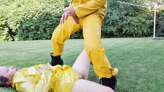 Oral Sex amt squirt onyellow RUBBER raincoat