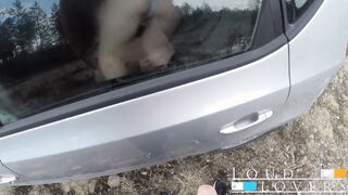 Found a blindfolded cunt with mouth inside the back seat!?! - Risky vehicle sex & hugest facial!