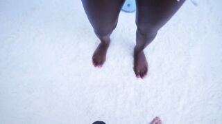 I stroke a huge penis and got cum on my titted