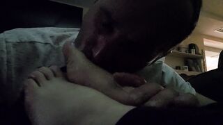 Worshiping crazy toes and soles blowing foot