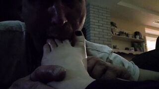Worshiping crazy toes and soles blowing foot