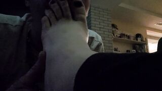 Worshiping crazy toes and soles blowing foot