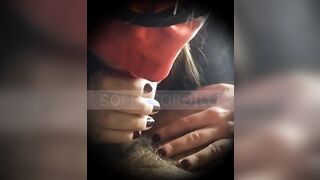 I got blindfolded and I find myself blowing a huge rough penis that ejaculates inside my mouth.