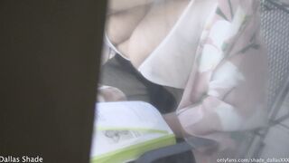Peeping on big tit step sis reading outdoors. She doesn't notice at first! (TEASER)