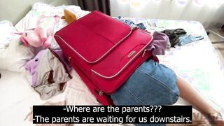 STUPID SISTER STUCK INTO A SUITCASE AND I CUM INSIDE