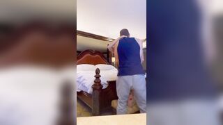 Restrained super bimbos bends over bed while Daddy spanks, flogs, & fucks her ROUGH
