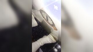 inside Hottie pantyhose pees on the floor of a barbershop almost gets caught