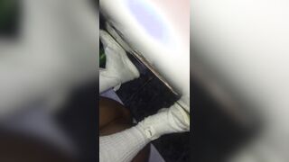inside Hottie pantyhose pees on the floor of a barbershop almost gets caught