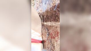 Risky adorable snatch flash on outdoor beach