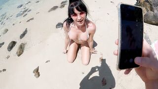 SQUIRTING and FACIAL on OUTDOORS BEACH - I screwed a random dude to got DOUBLE CUM - Little Nicole