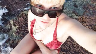 risky outdoors flash, beach, incredible sexy MILF