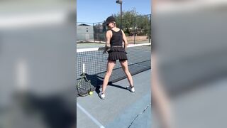 My tennis instructor fucks my snatch after our lesson into the park WC!!